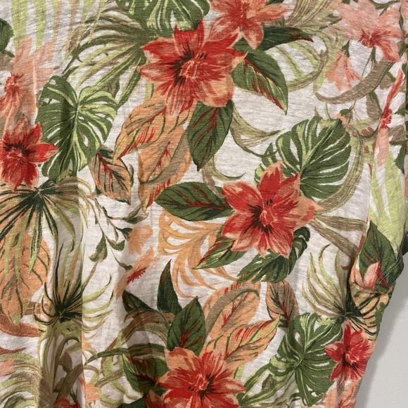 J. Jill Love Linen‎ 100% Green Floral Tie Hem Short Sleeve T Shirt Top Size XL - Picture 5 of 6